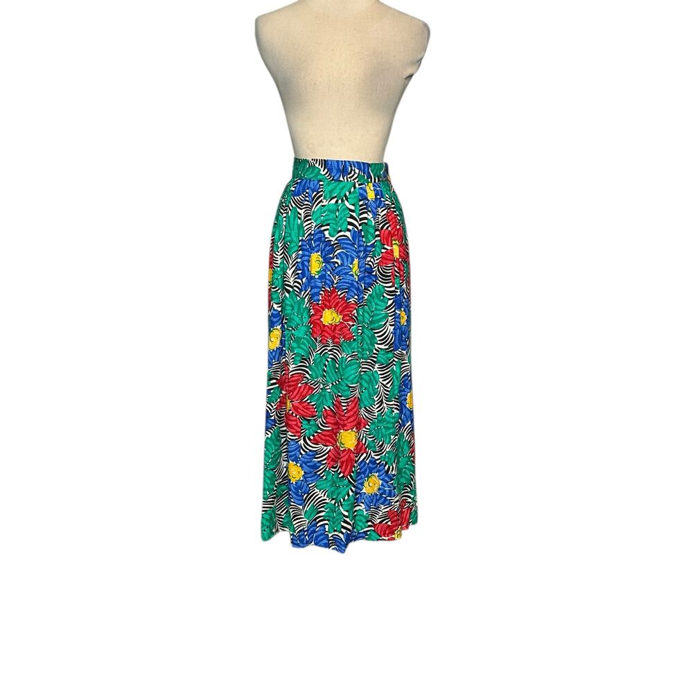 Sag Harbor vintage floral over zebra pint pleated midi skirt size Large